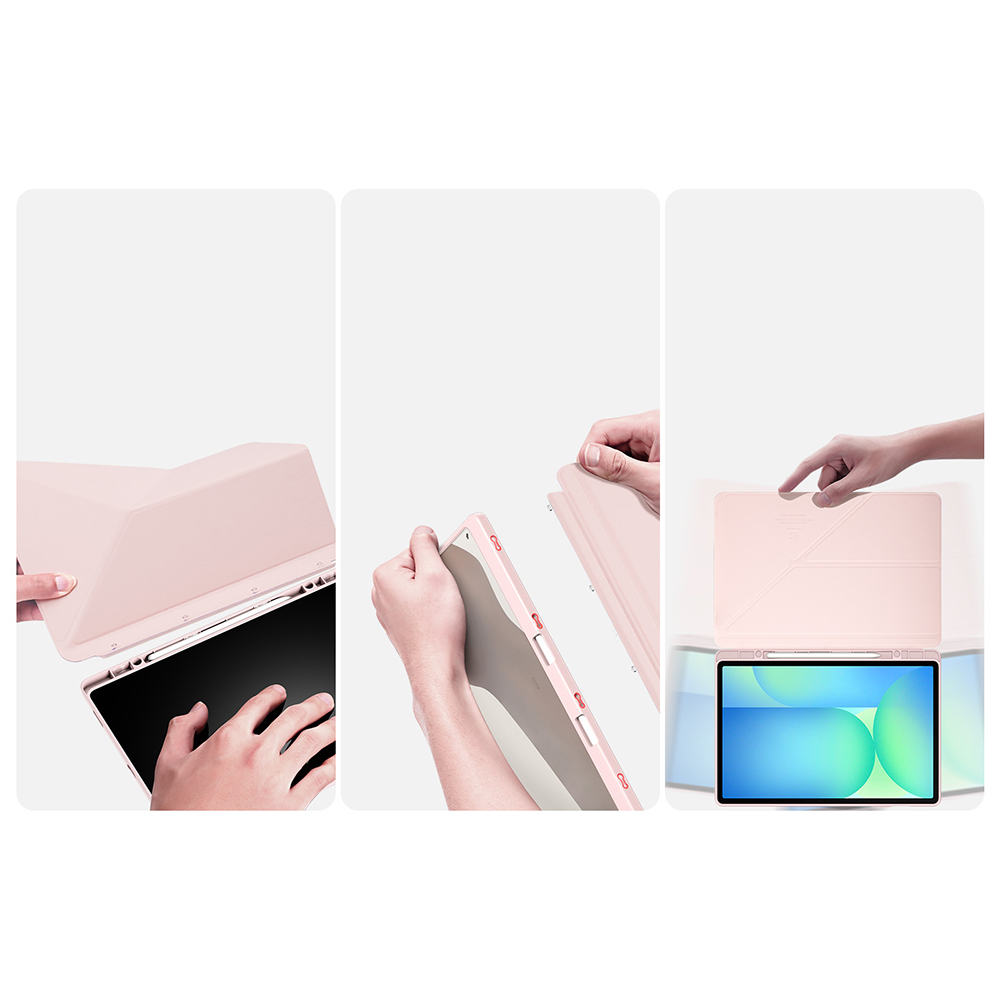 Etui Dux Ducis Magi z funkcją auto wake i magnetyczną okładką, odpinana klapka do Samsung Galaxy Tab S10 FE Plus, przezroczysto różowe